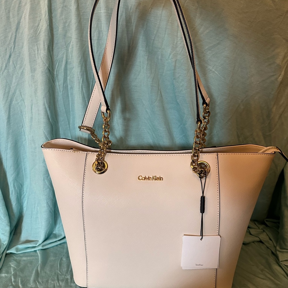 Calvin Klein Beige Tote with Gold Accents